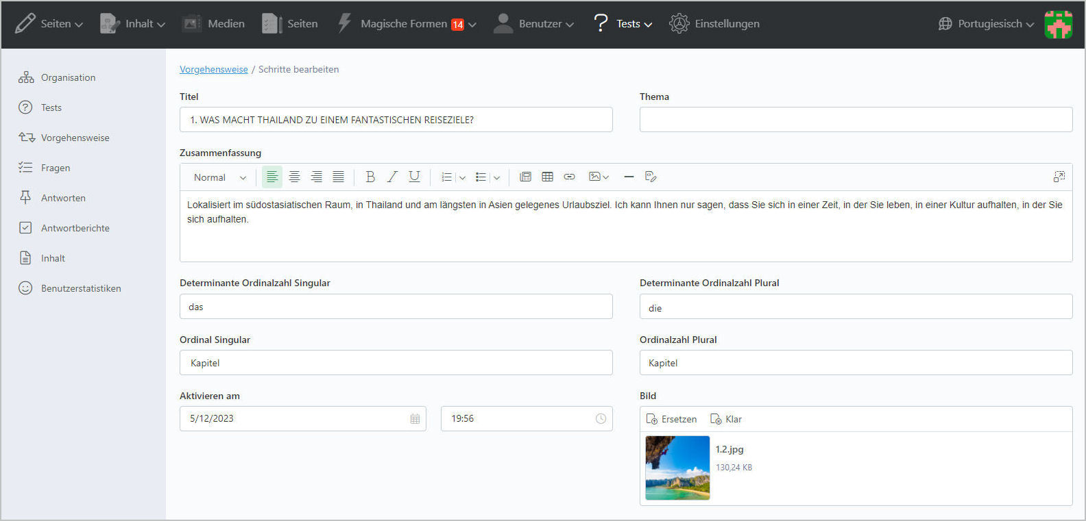 Online QuizManager Back Office Management of a Quiz - Details of the Steps Online QuizManager Back Office Management of a quiz - details of the steps